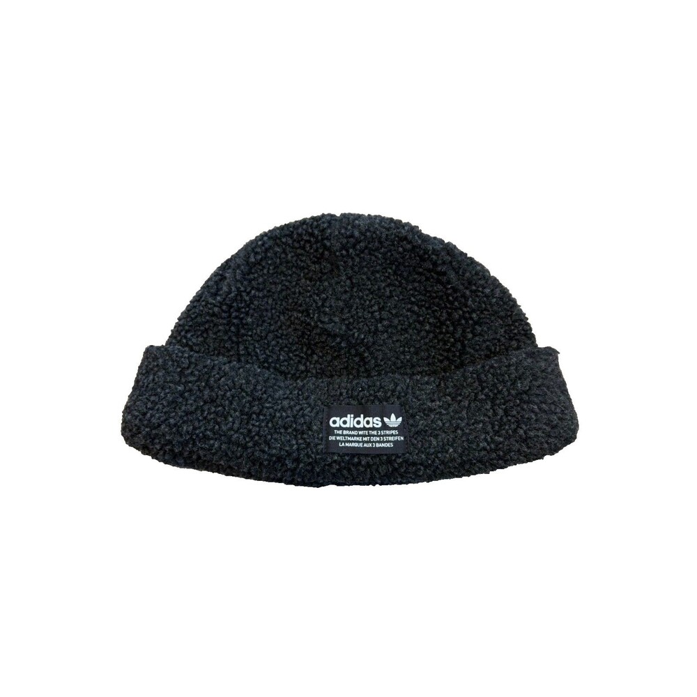 Adidas Originals Nova Black Sherpa Fleece Beanie Trefoil Logo Cuffed Cap Hat
